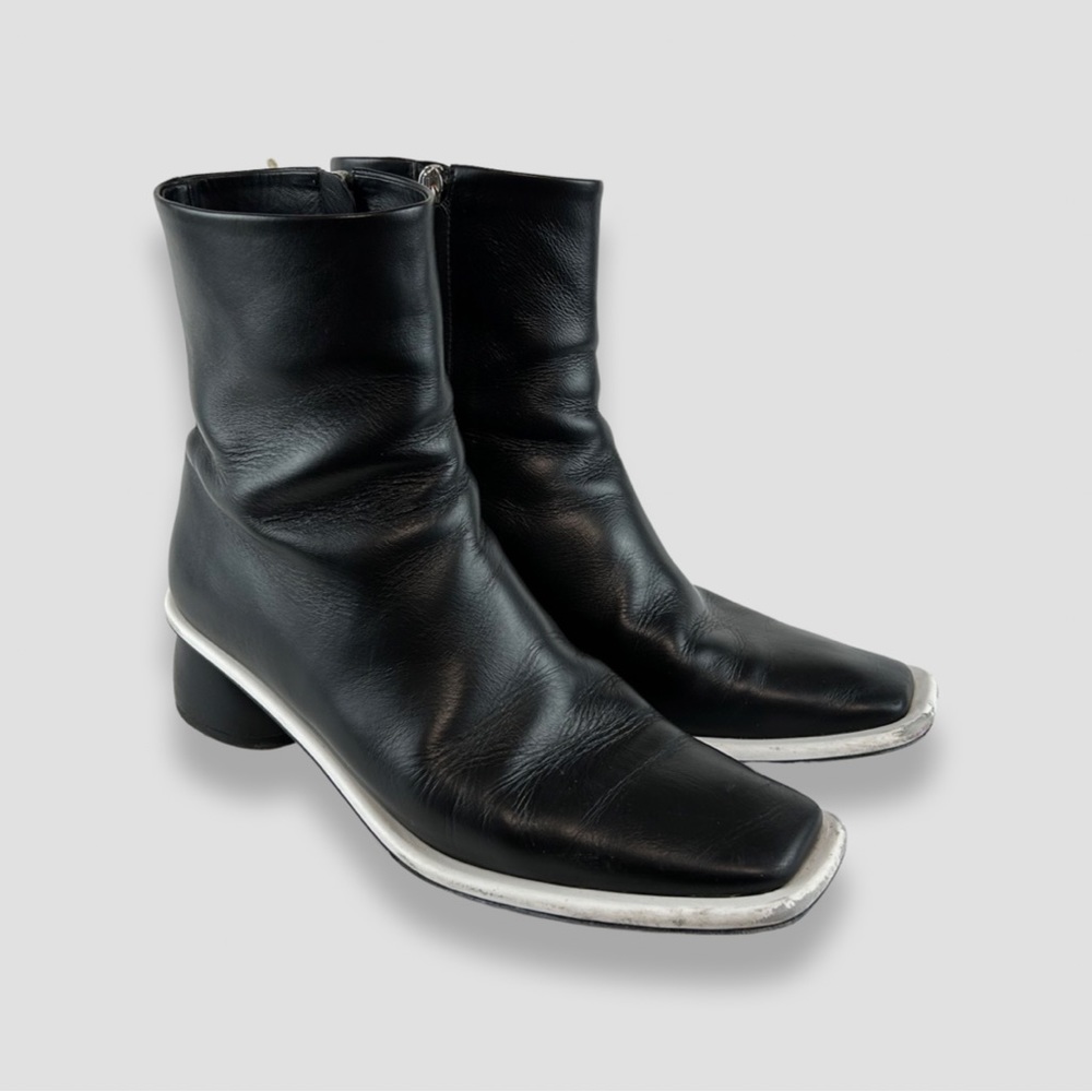 Black Leather Ankle Booties with Contrasting Trim - Picture 2 of 5